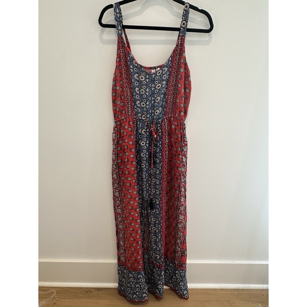Alya Womens Boho Indie Print Red Maxi Dress Adjustable Straps Pockets Size M